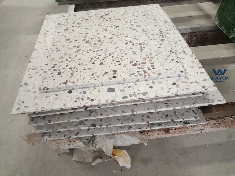 Tablero de especificaciones de gabinetes de isla de terrazo
