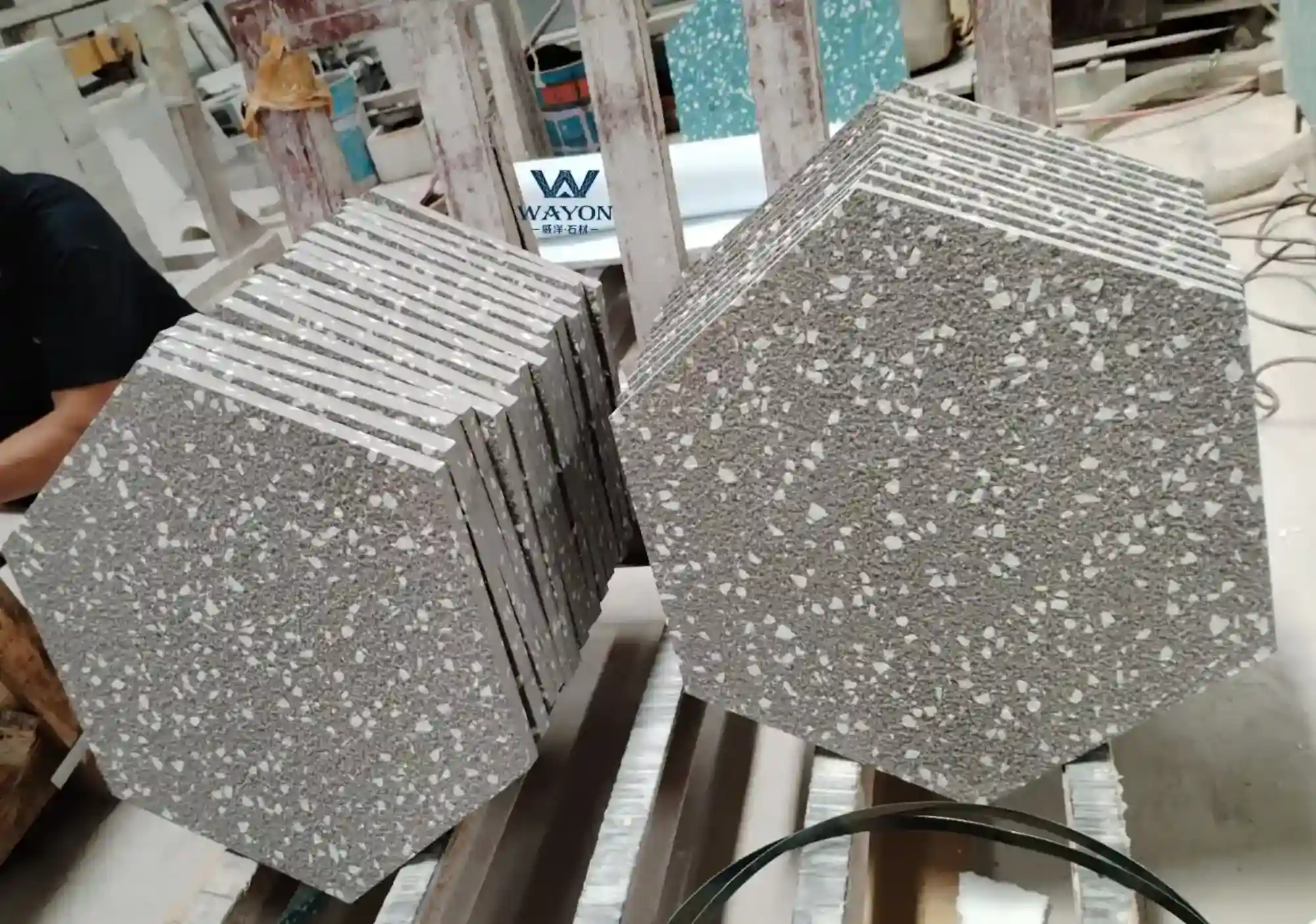 Losas de terrazo hexagonales a medida