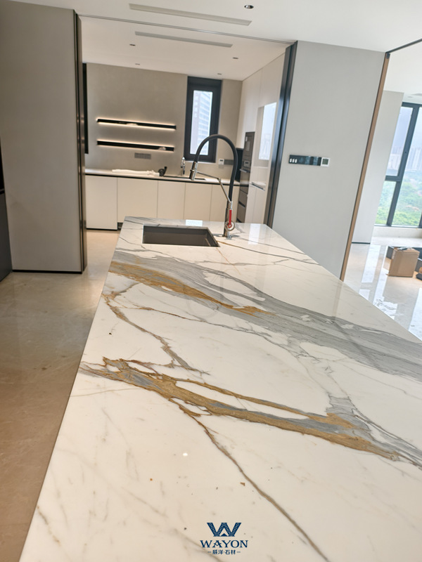 Isla de cocina de mármol blanco Calacatta de Foshan Agile