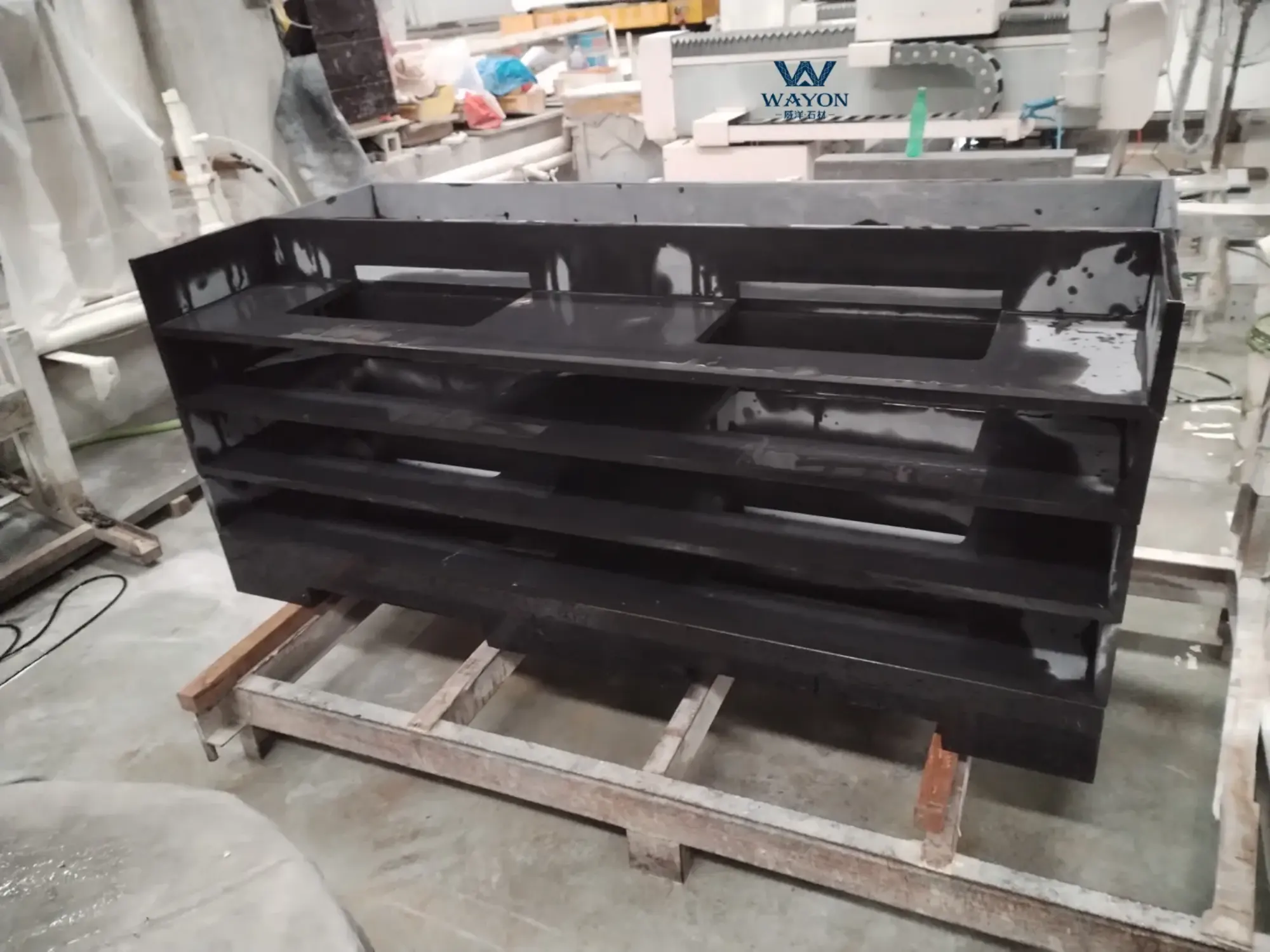 Encimera de tocador de cuarzo negro macizo