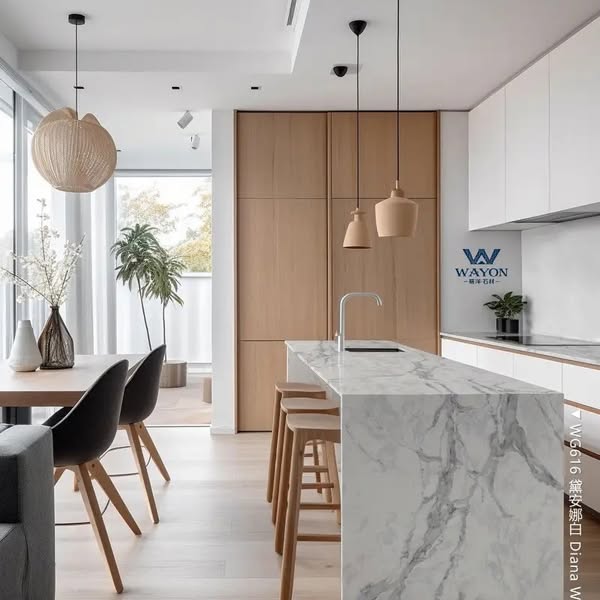 Encimeras de cuarzo blanco para cocinas minimalistas en proyectos comerciales
