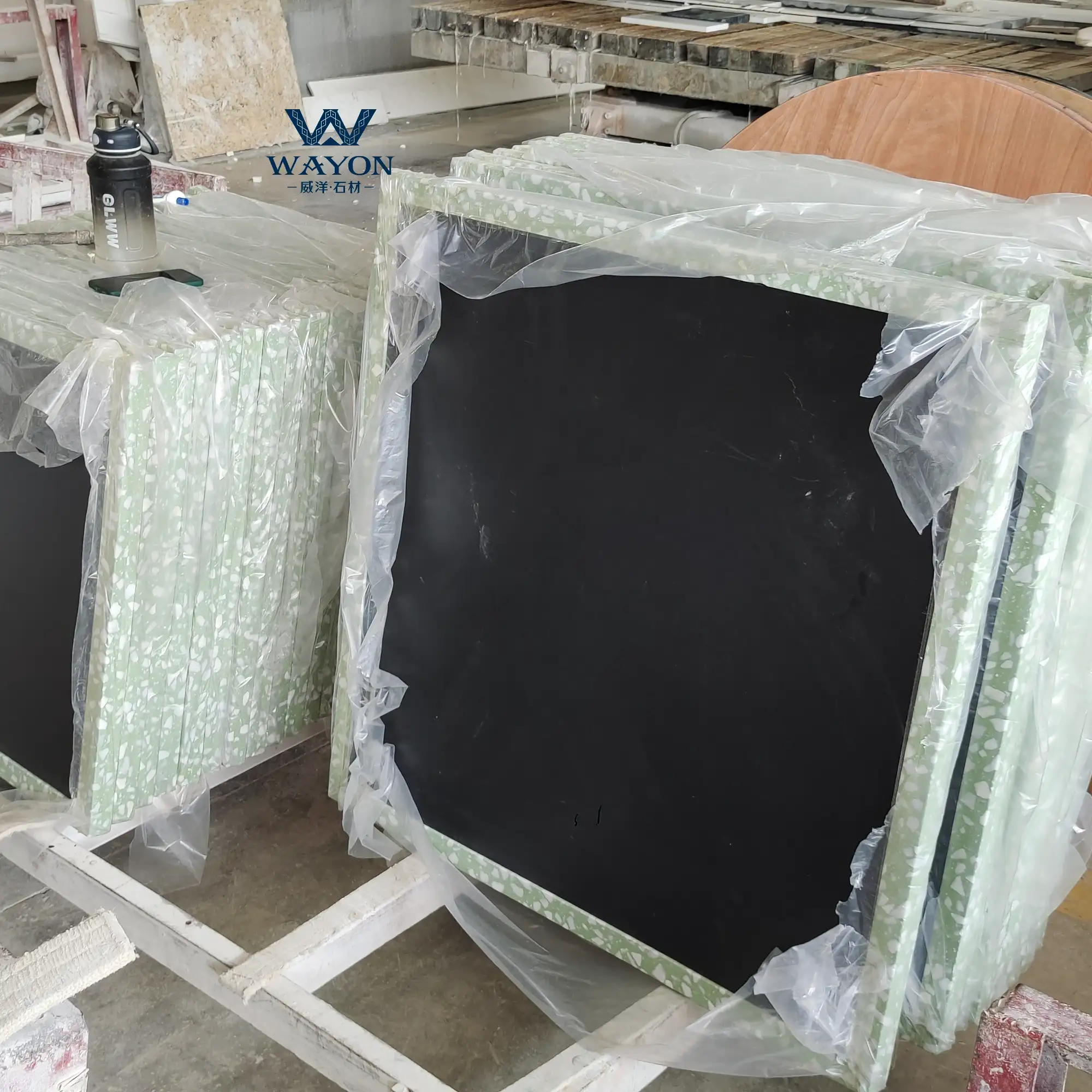 WT277 Tableros de mesa de terrazo de pino verde oscuro
