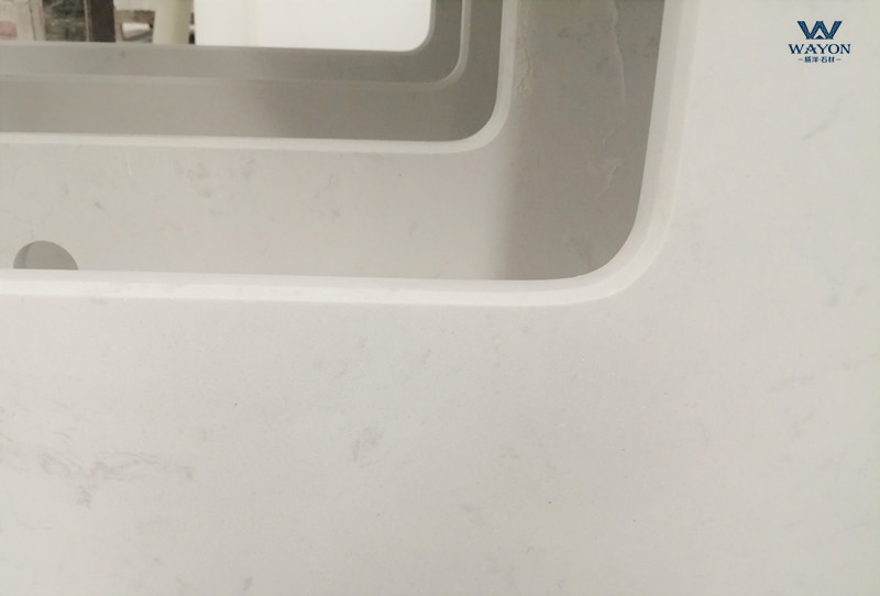 Tratamiento de bordes de encimera de piedra de cuarzo para lavabo bajo encimera